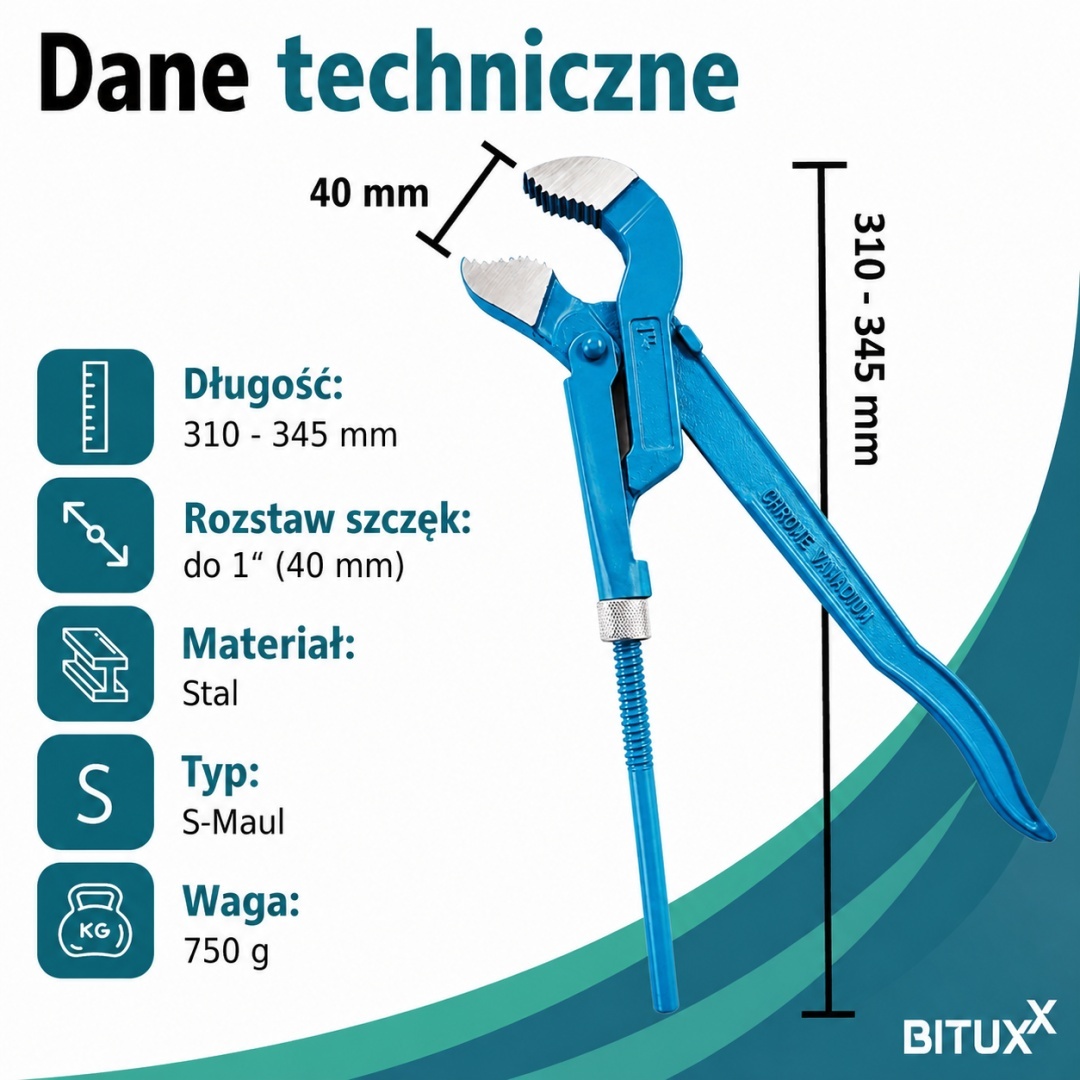 Stavitelný švédský klíč na trubky typ S1 Hydraulický červený Bituxx robustní M17680